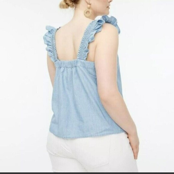 J.Crew‎ Women's Sz Small Chambray Button Front Tank Top Ruffle Straps Blouse N55 - Picture 2 of 9